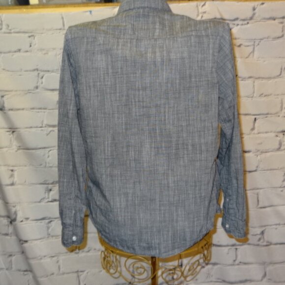 First Wave Long Sleeve Button Down Gray & Black Shirt w/Front Pocket - Picture 4 of 9